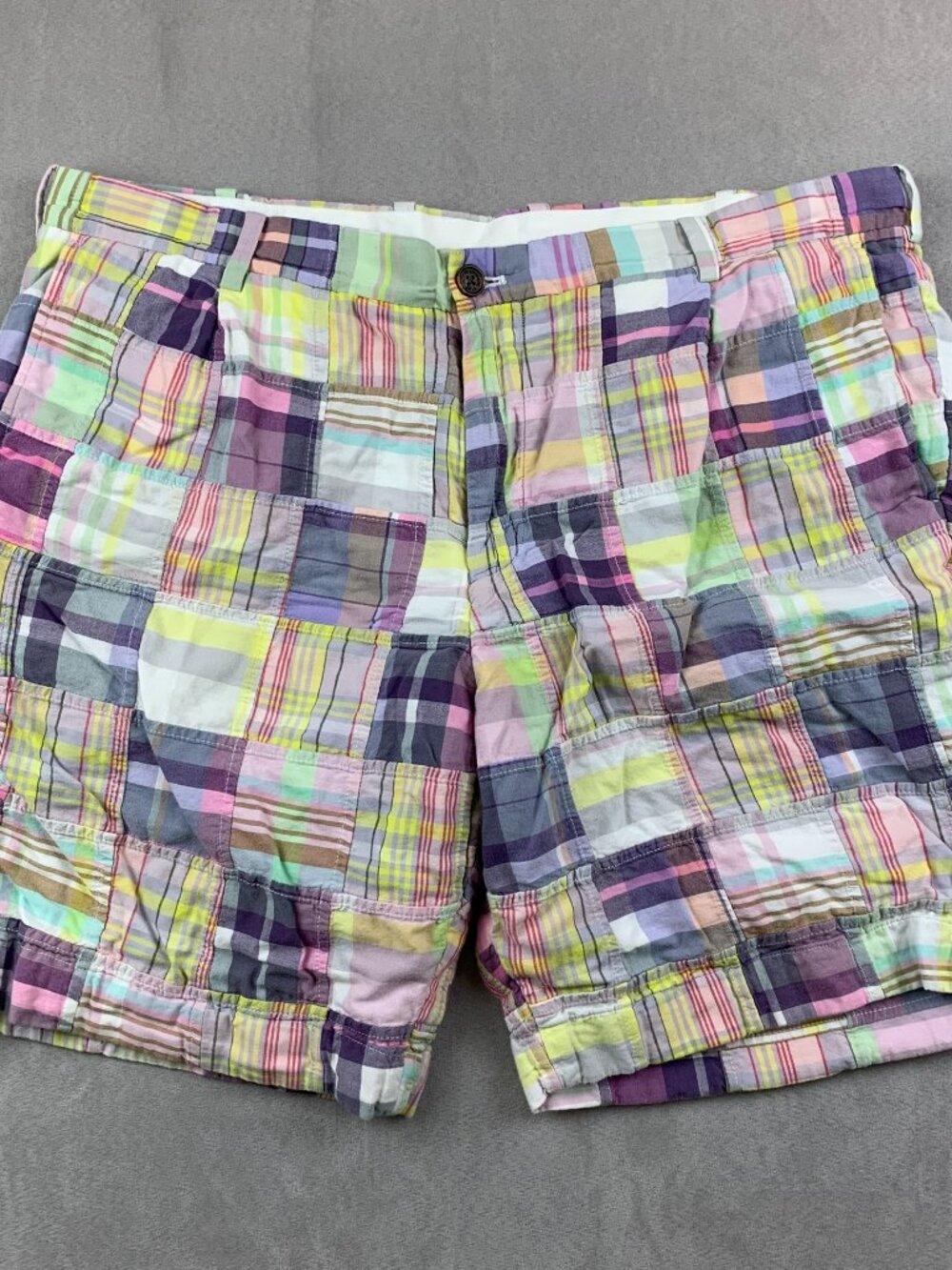 Brooks Brothers Mens Bermuda Shorts 40 Pink Purple Yellow Plaid Patchwork Chino